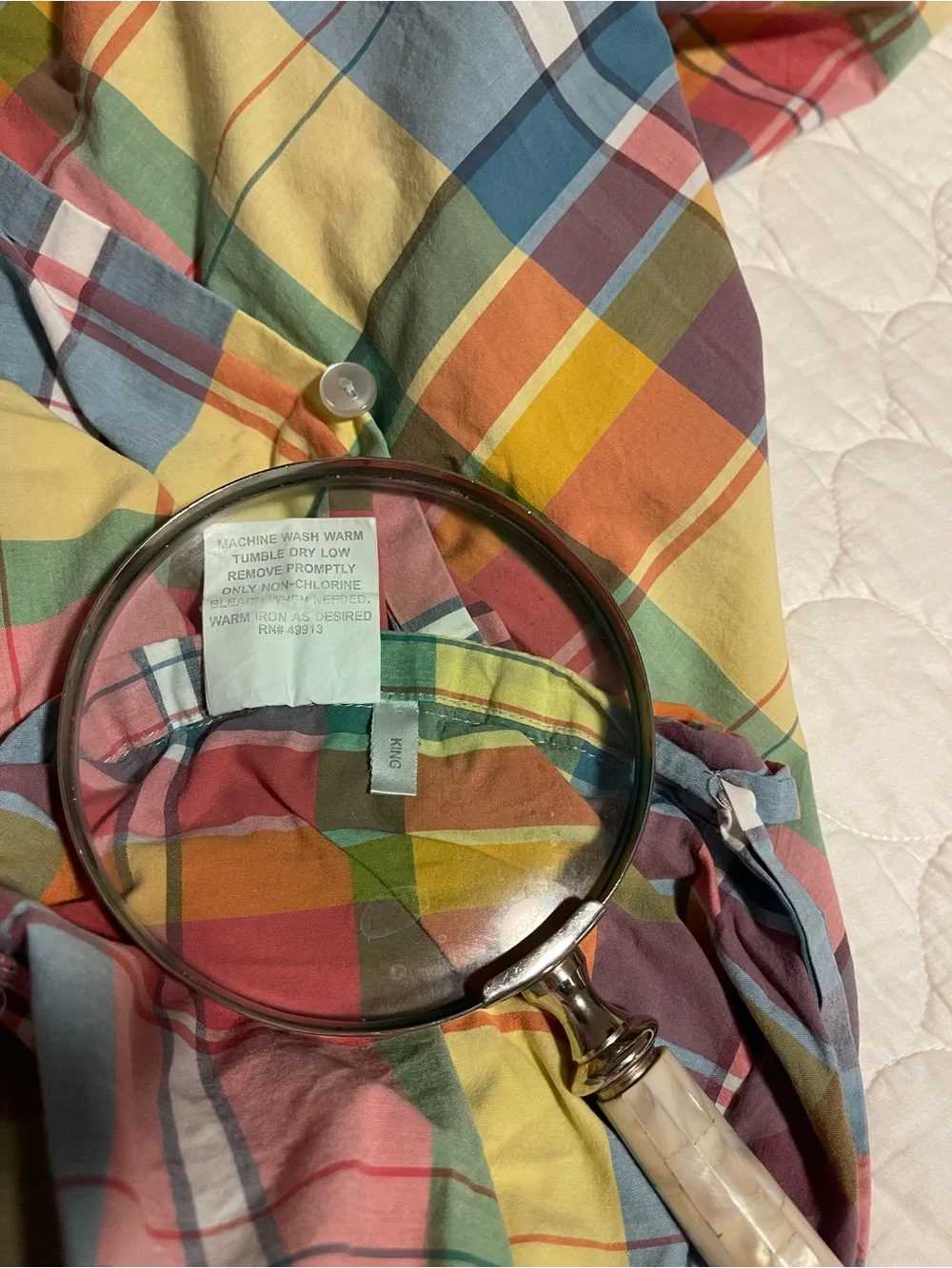 The company store, summertime madras plaid  100% cotton king duvet